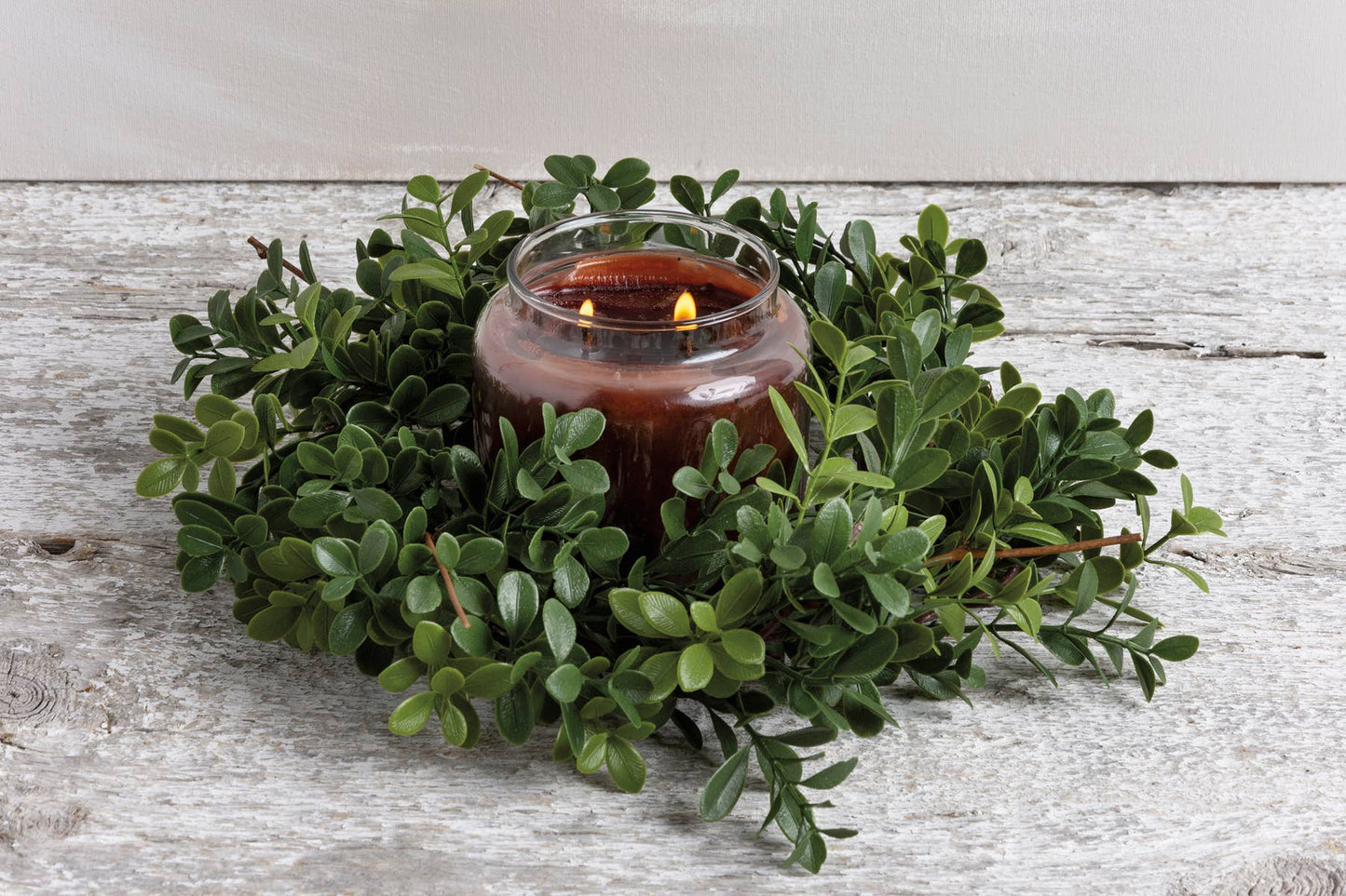 Boxwood wreath or candle ring centerpiece