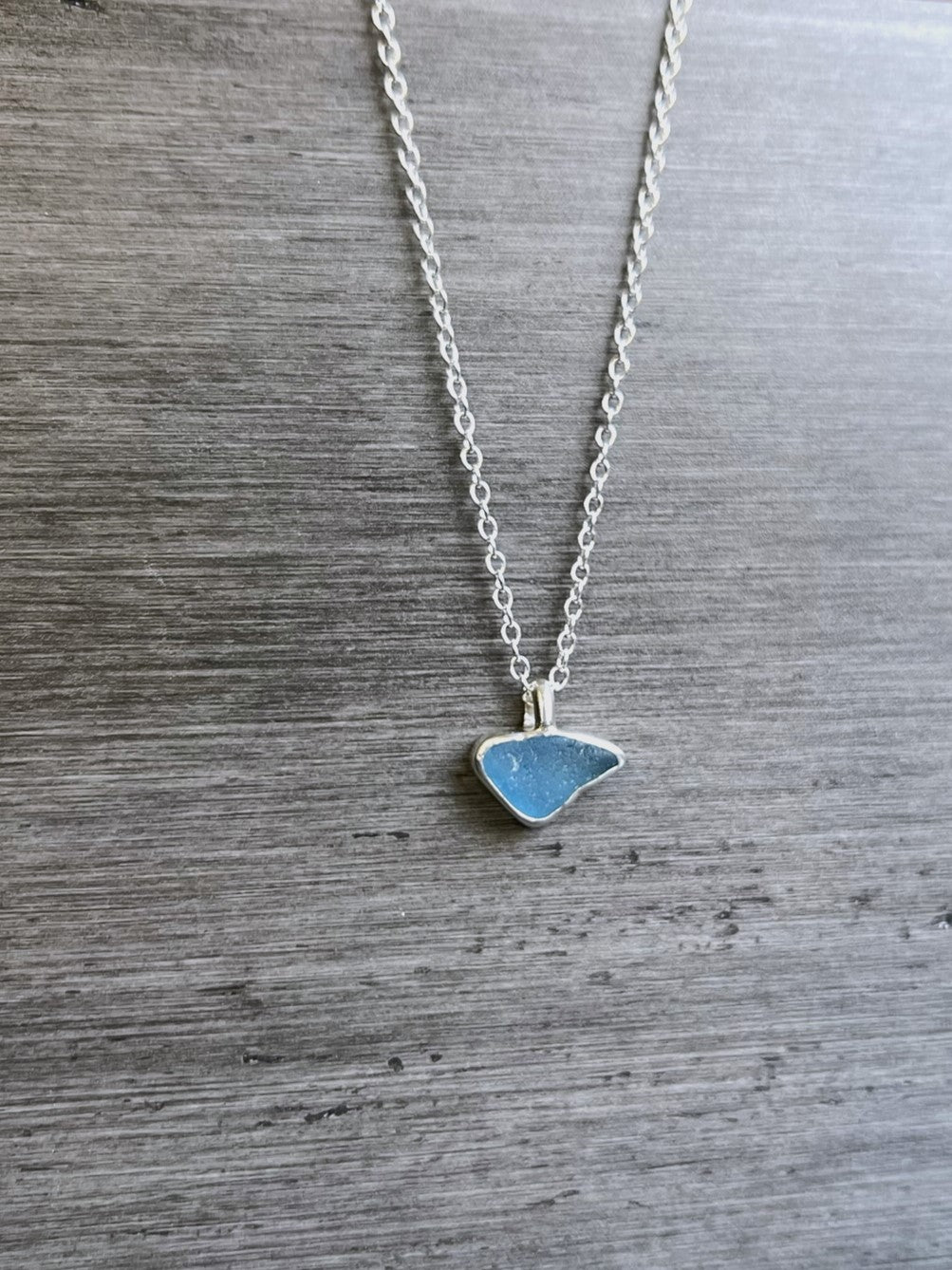 Turquoise Blue Seaglass Sterling Silver Necklace