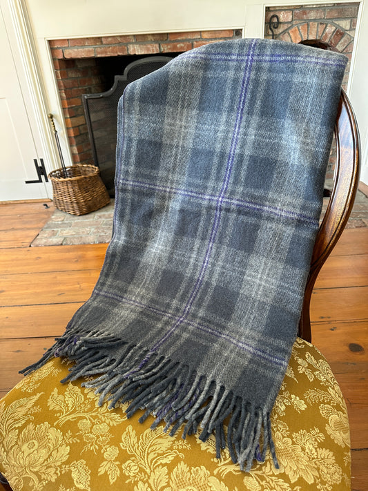 Flint Gray with Purple Tartan Knee Blanket - Recycled Wool - Machine Washable!