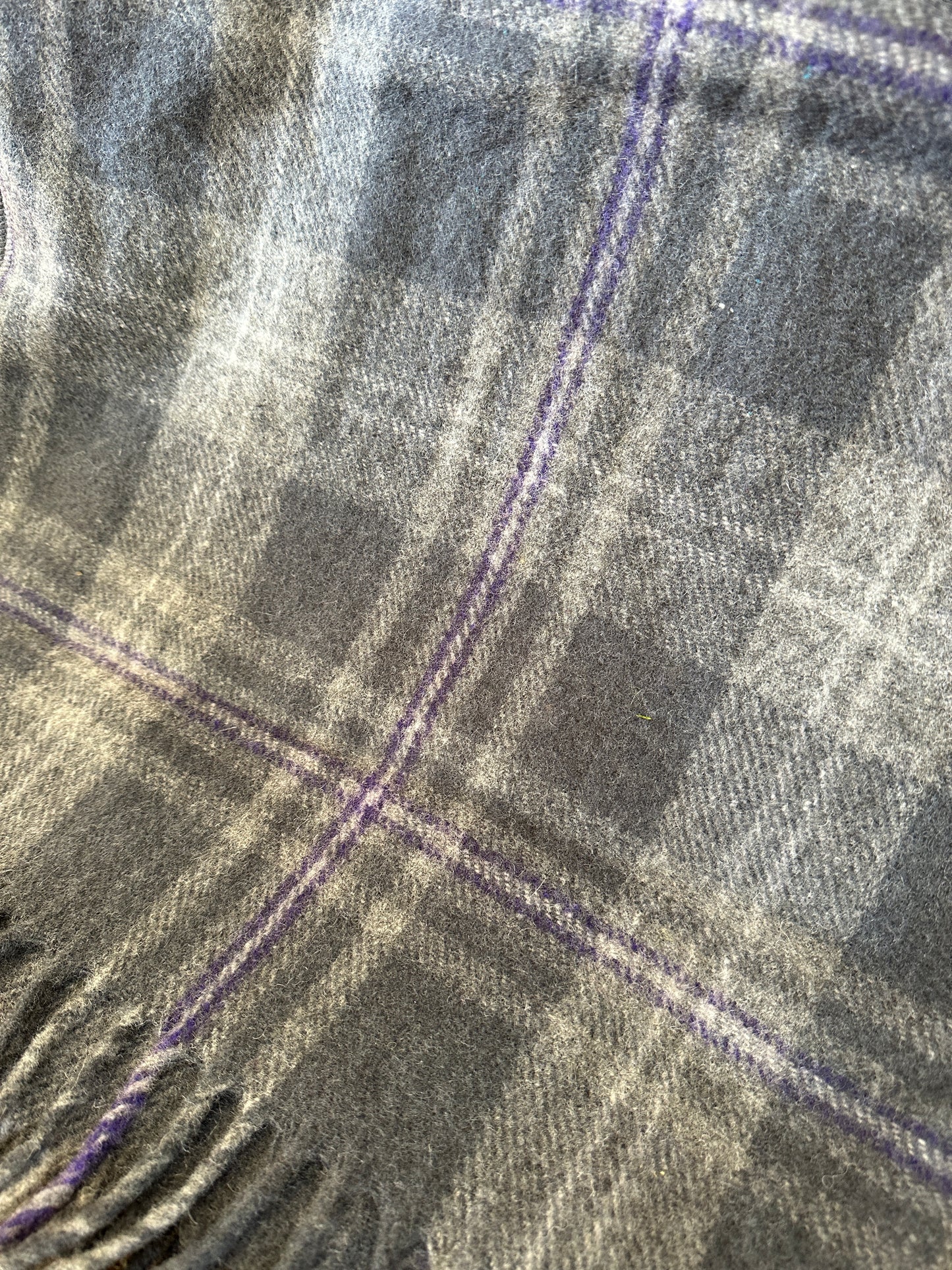 Flint Gray with Purple Tartan Knee Blanket - Recycled Wool - Machine Washable!